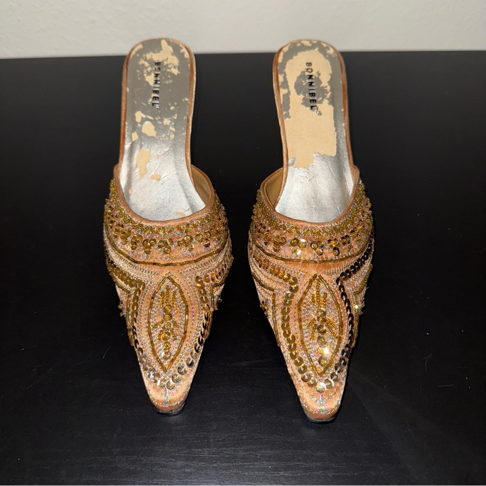 Vintage Sequin Gold Mules